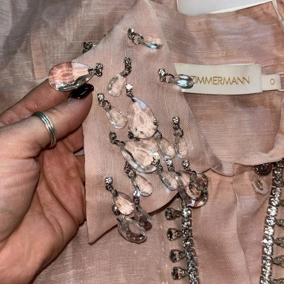 NWT Zimmermann Matchmaker Diamante Linen & Silk Shirt Size 0/4 US - Picture 7 of 8